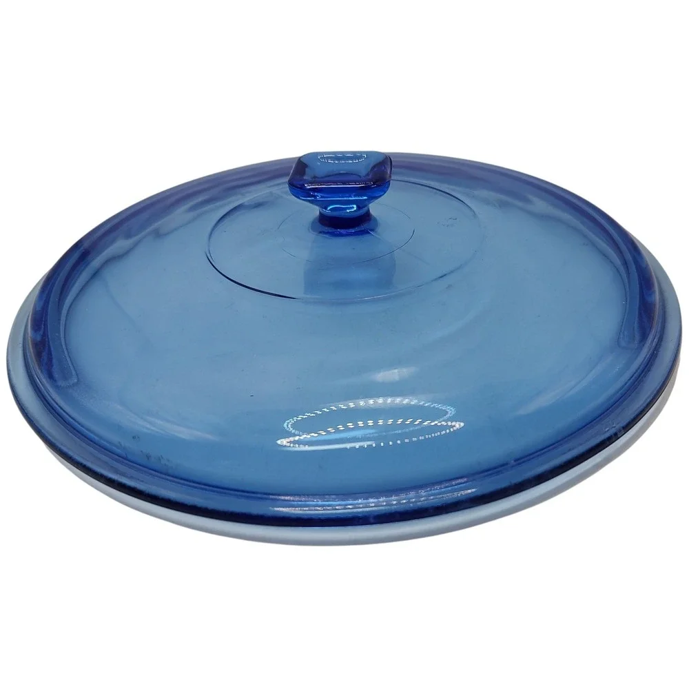 Colt Blue Casserole Lid Only Glass Two Quart 9.5‎ Inches Square Handle Unmarked